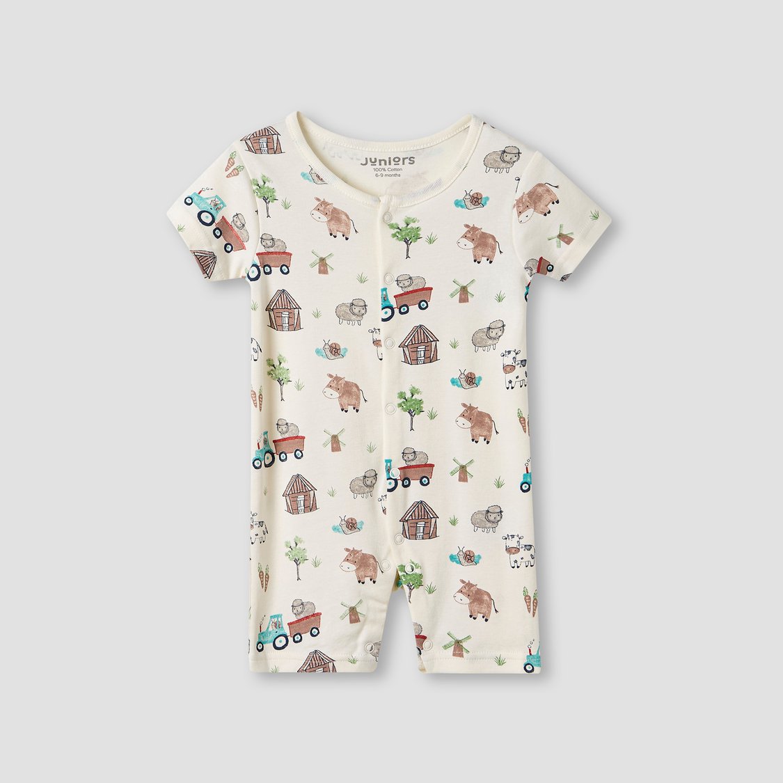 Juniors Farm Print Romper with Short Sleeves - Set of 3