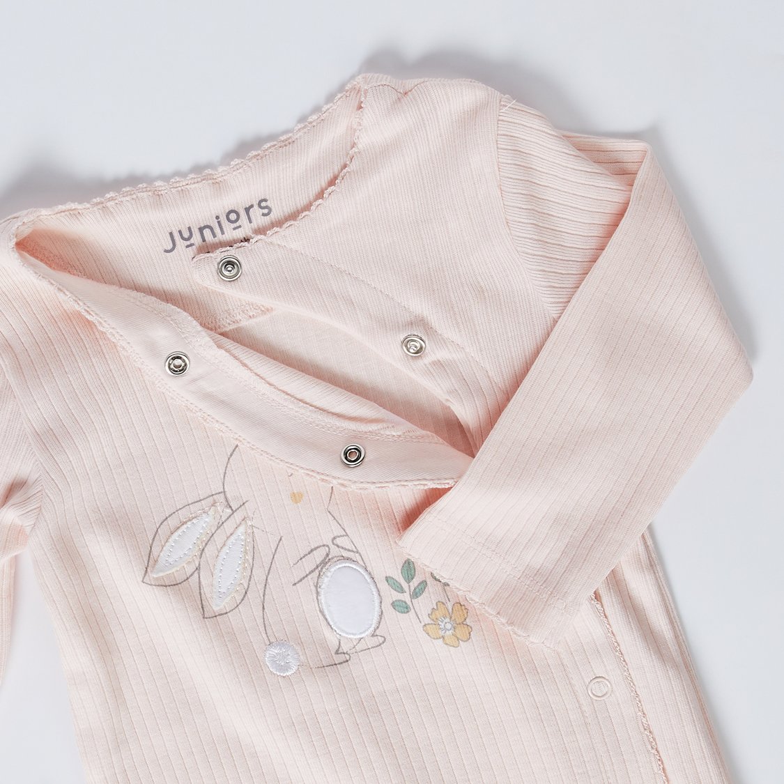Juniors Bunny Embroidered Sleepsuit with Button Closure