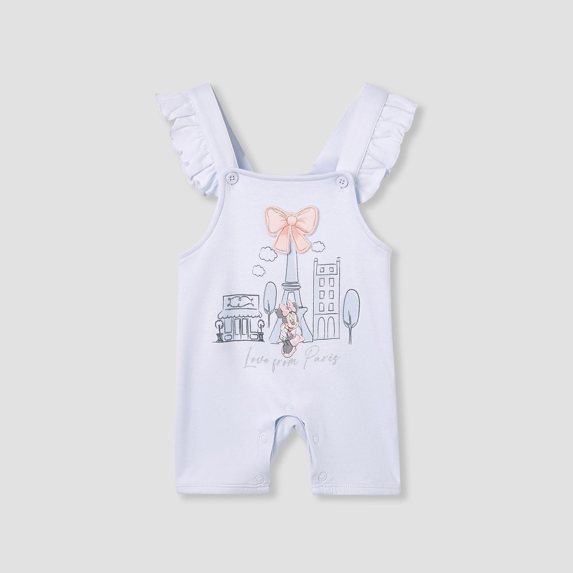 Minnie Mouse Print Dungaree and Solid Top Set