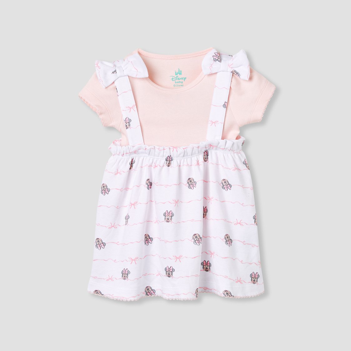 Minnie Mouse Print Dungaree Dress and T-shirt Set