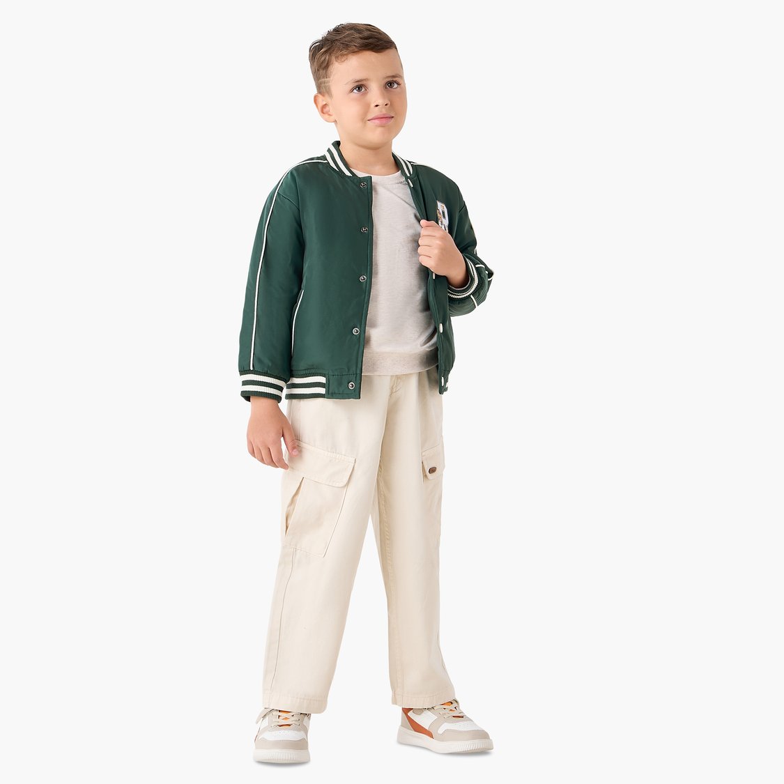 Juniors Teddy Applique Bomber Jacket with Button Closure