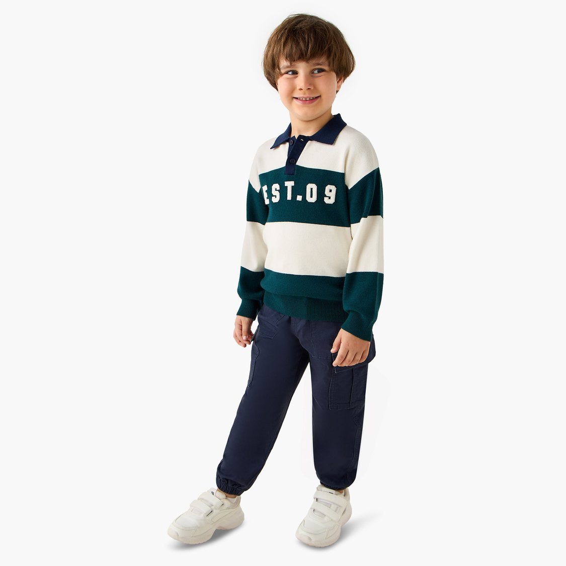 Juniors Colourblock Polo Pullover with Long Sleeves