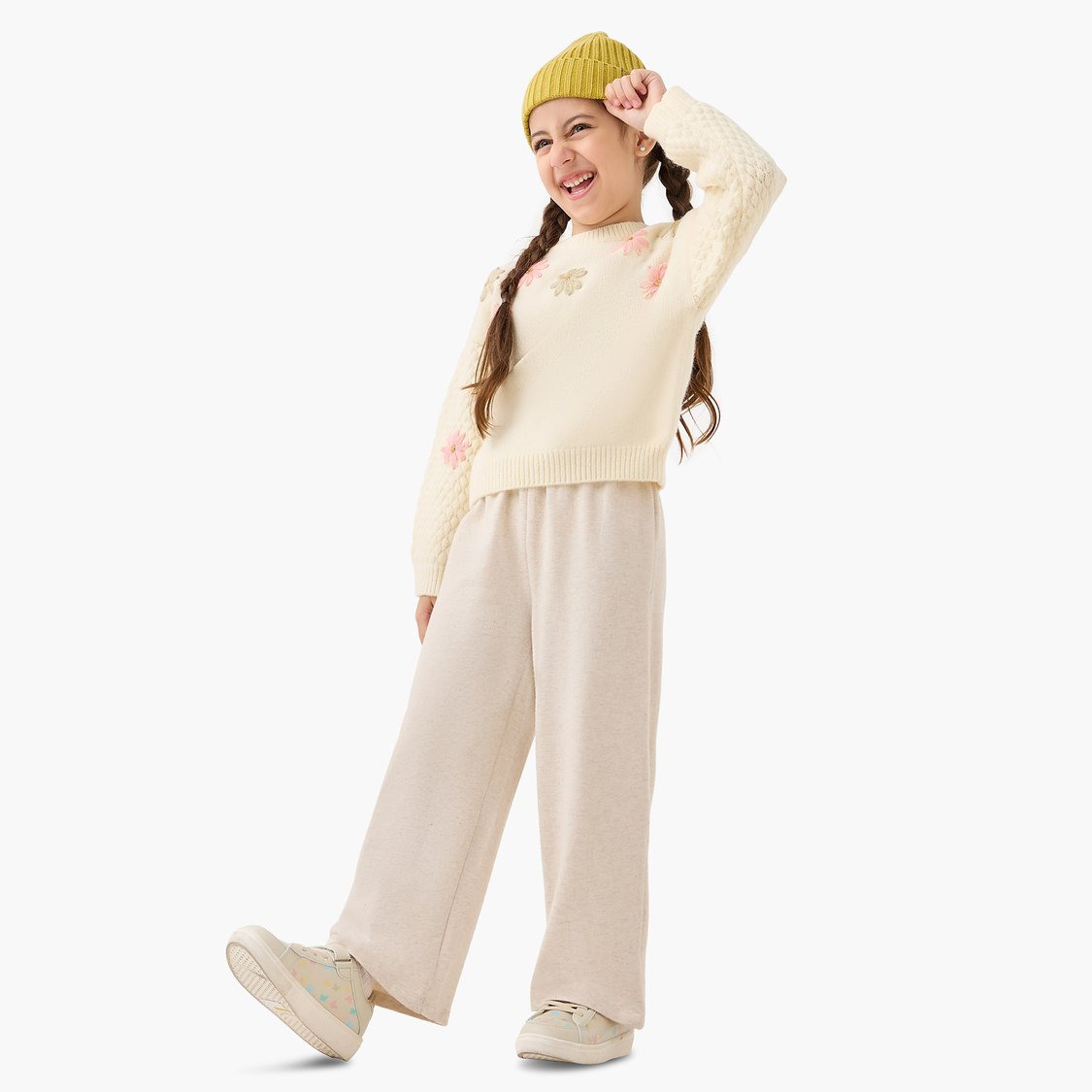 Juniors Floral Embroidered Sweater with Long Sleeves