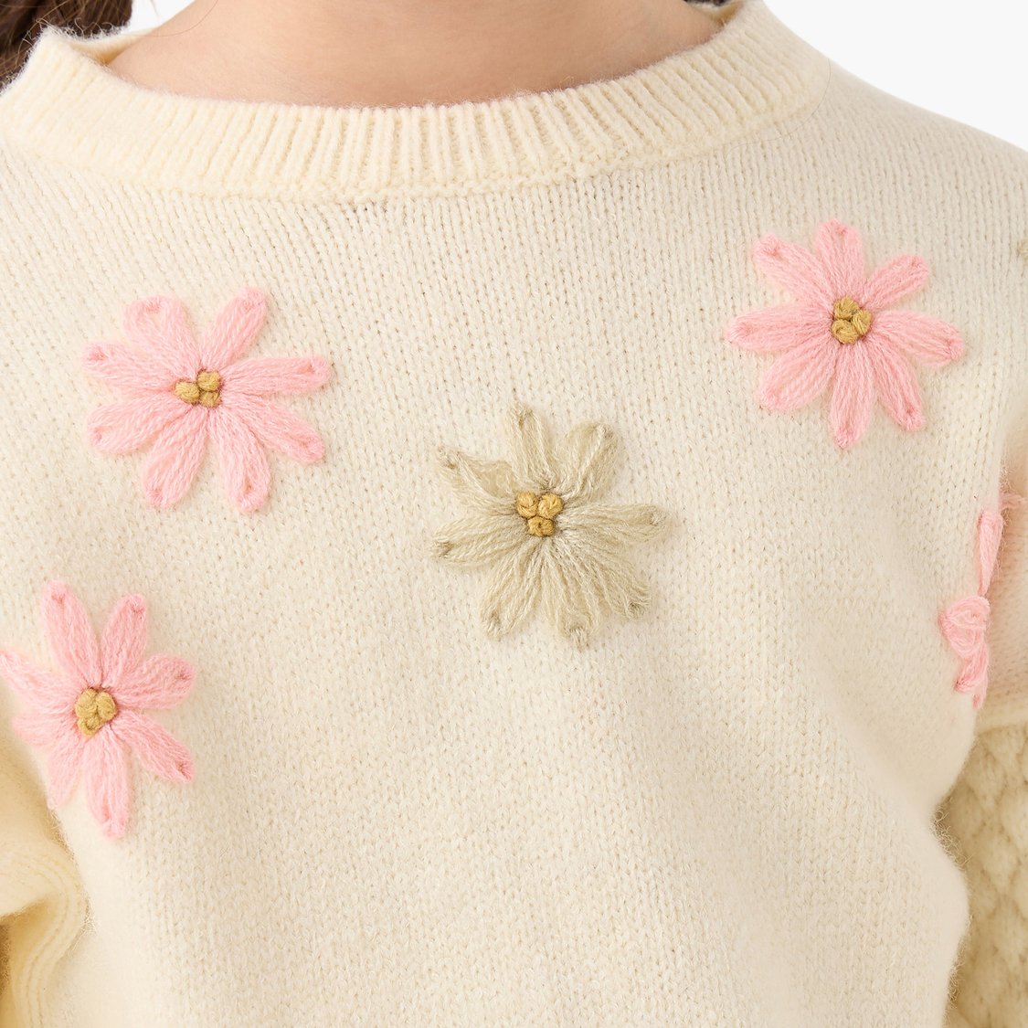 Juniors Floral Embroidered Sweater with Long Sleeves