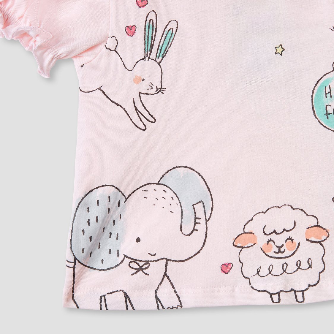 Juniors Printed Top with Puff Sleeves