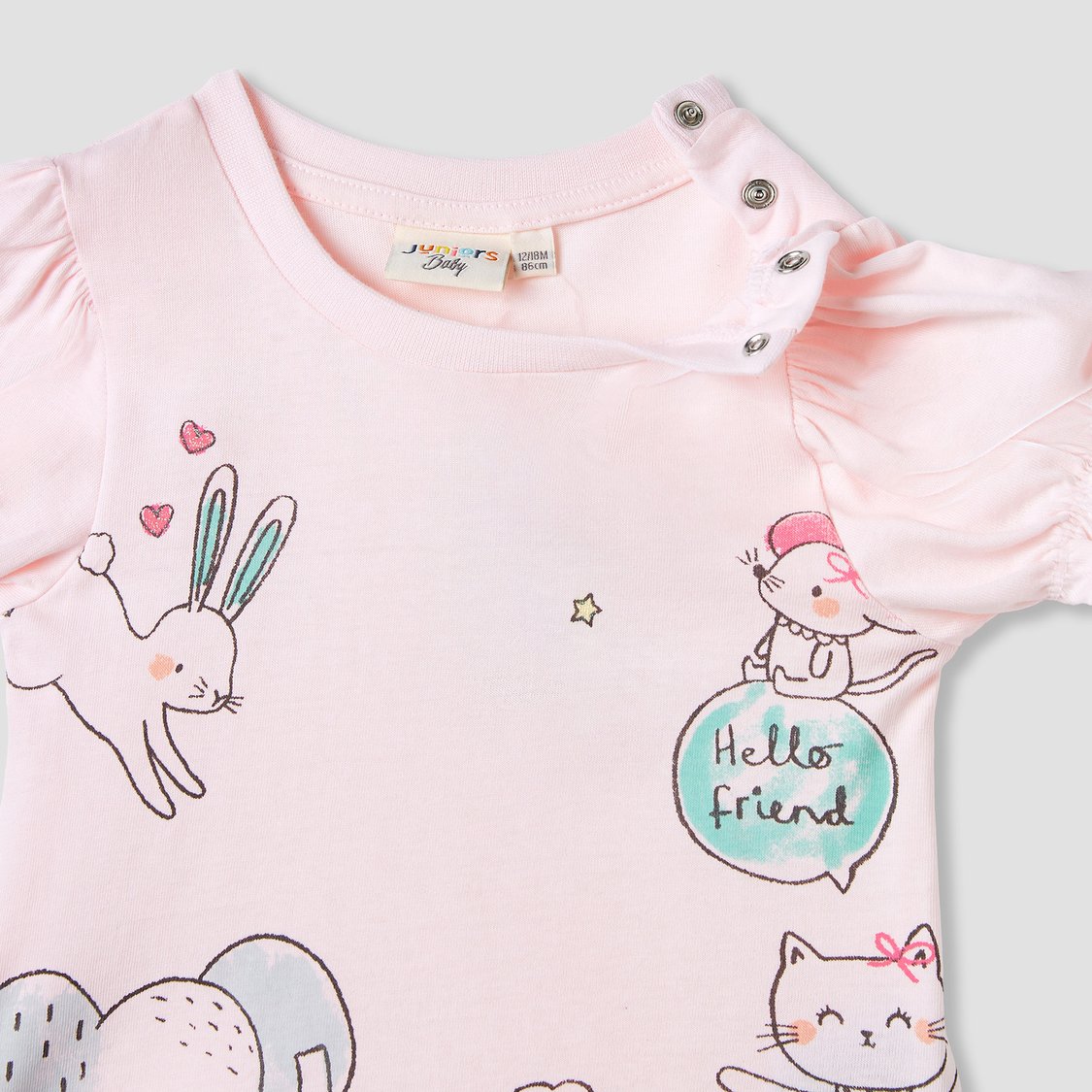 Juniors Printed Top with Puff Sleeves