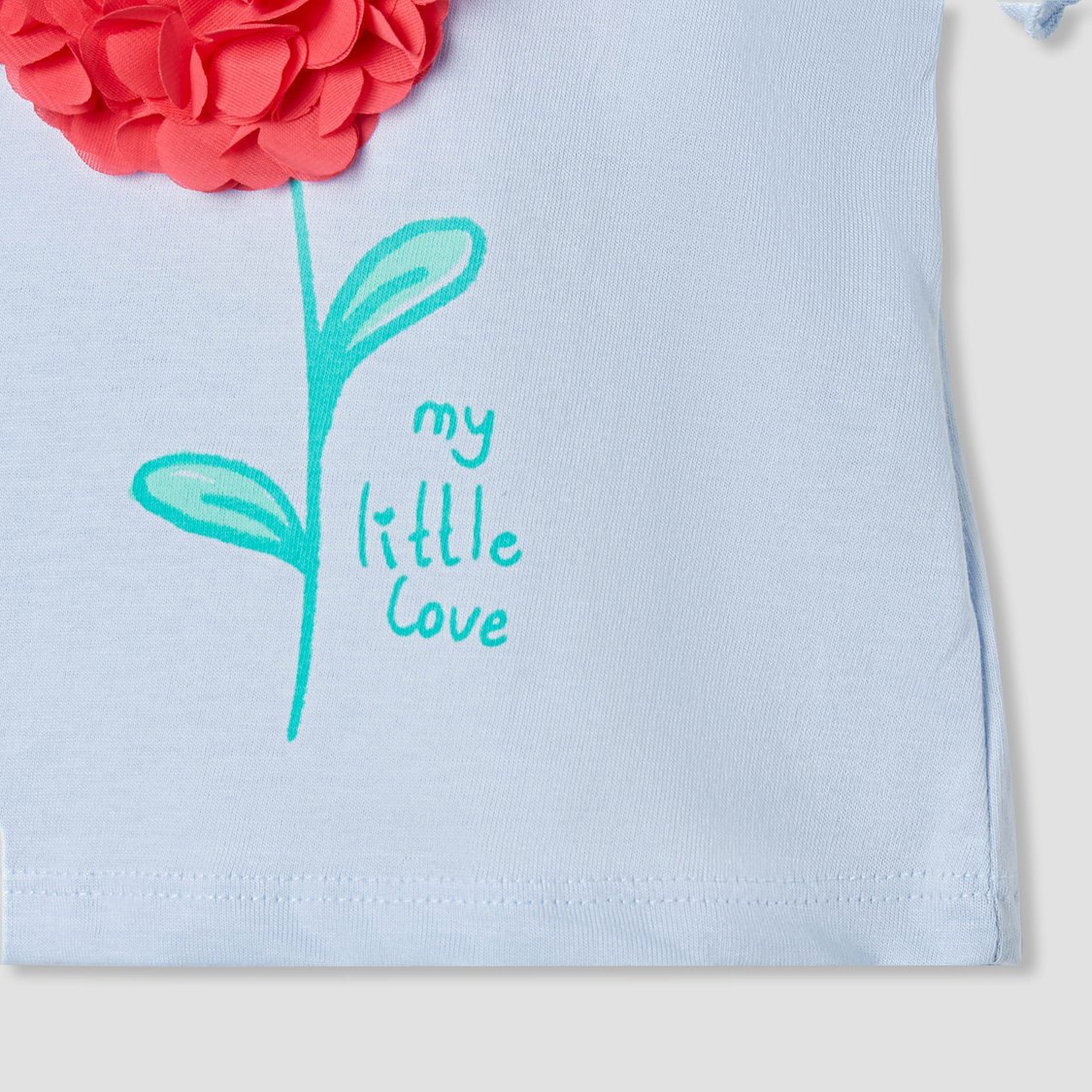 Juniors Floral Applique T-shirt with Puff Sleeves