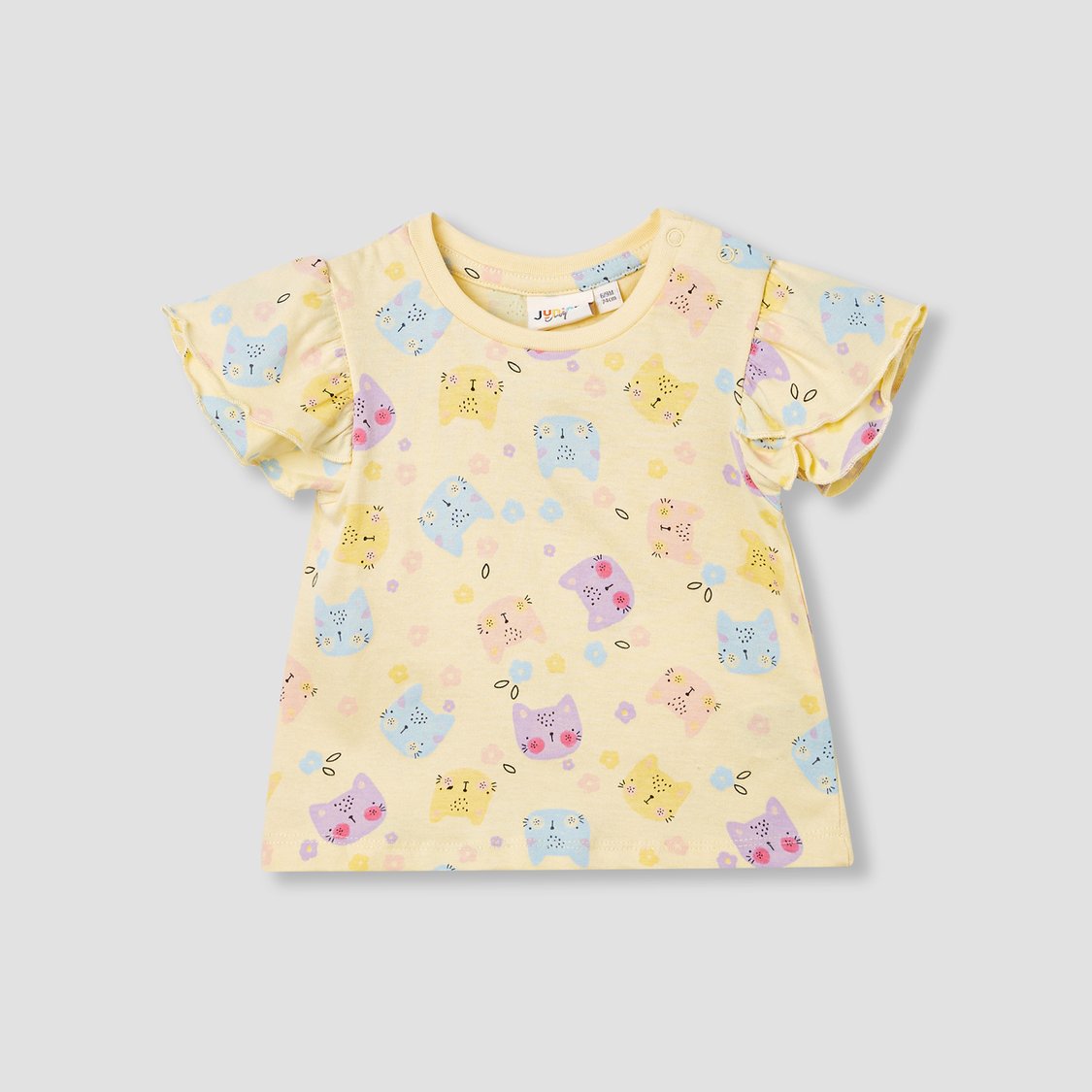 Juniors Cat Print Top with Flutter Sleeves - Set of 2