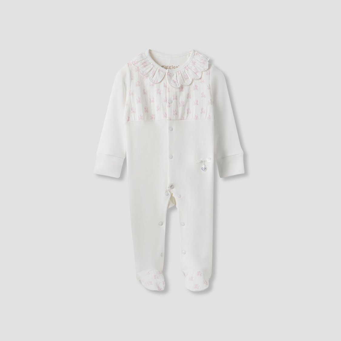 Giggles Printed Collared Sleepsuit with Button Closure