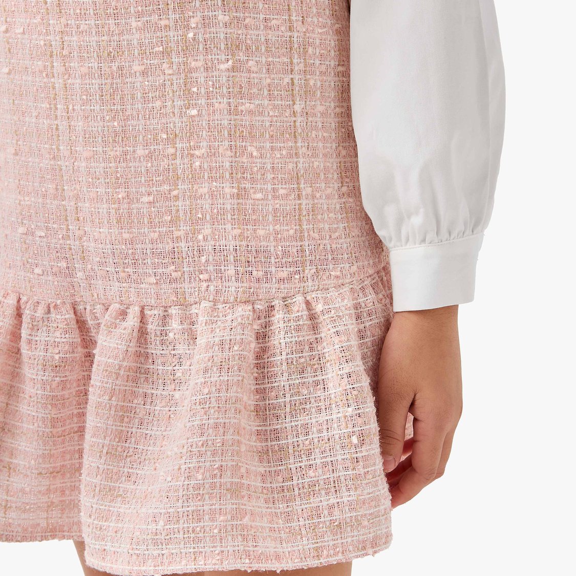 Juniors Tweed Pinafore Dress with Bow Applique
