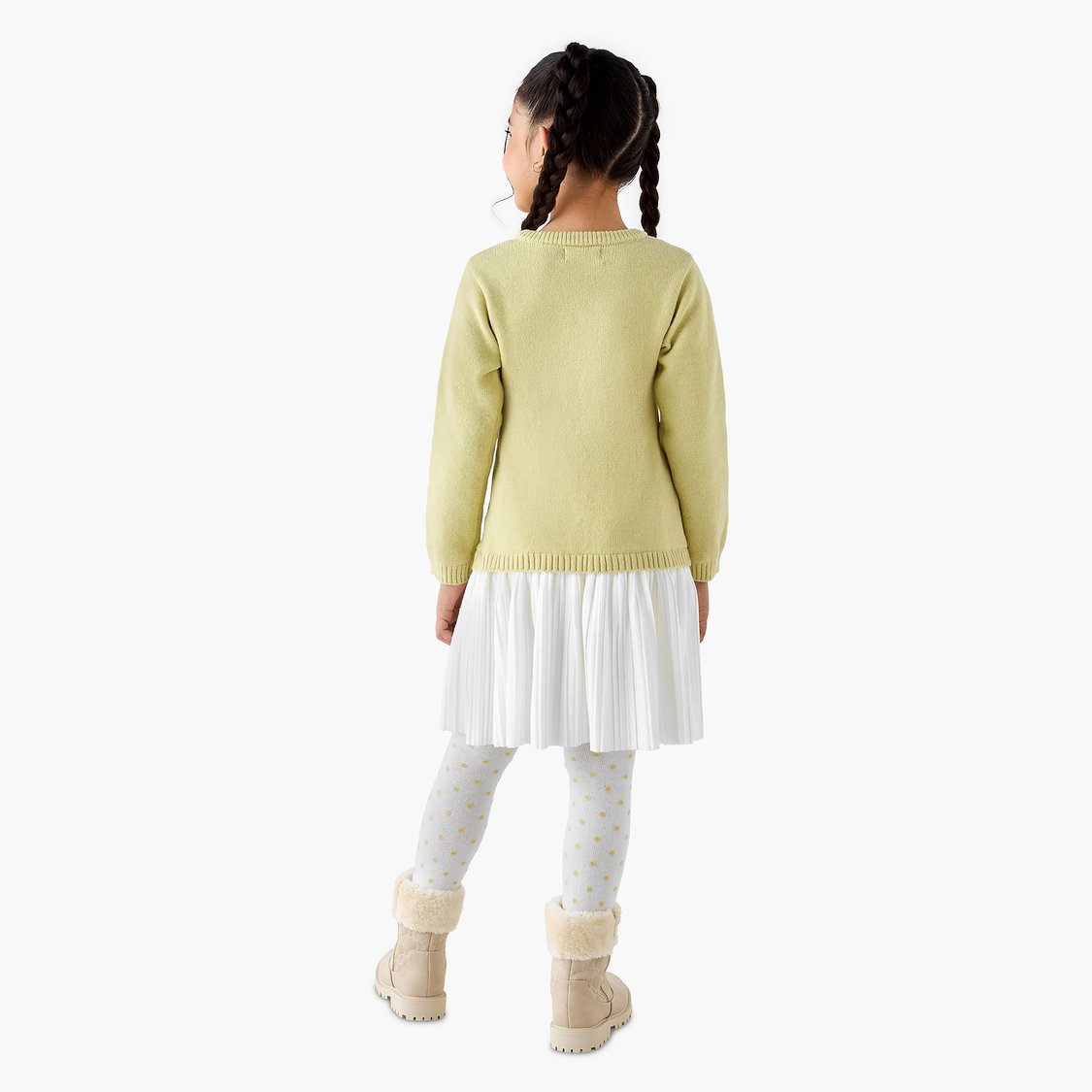 Juniors Unicorn Applique Sweater Dress with Polka Dot Tights