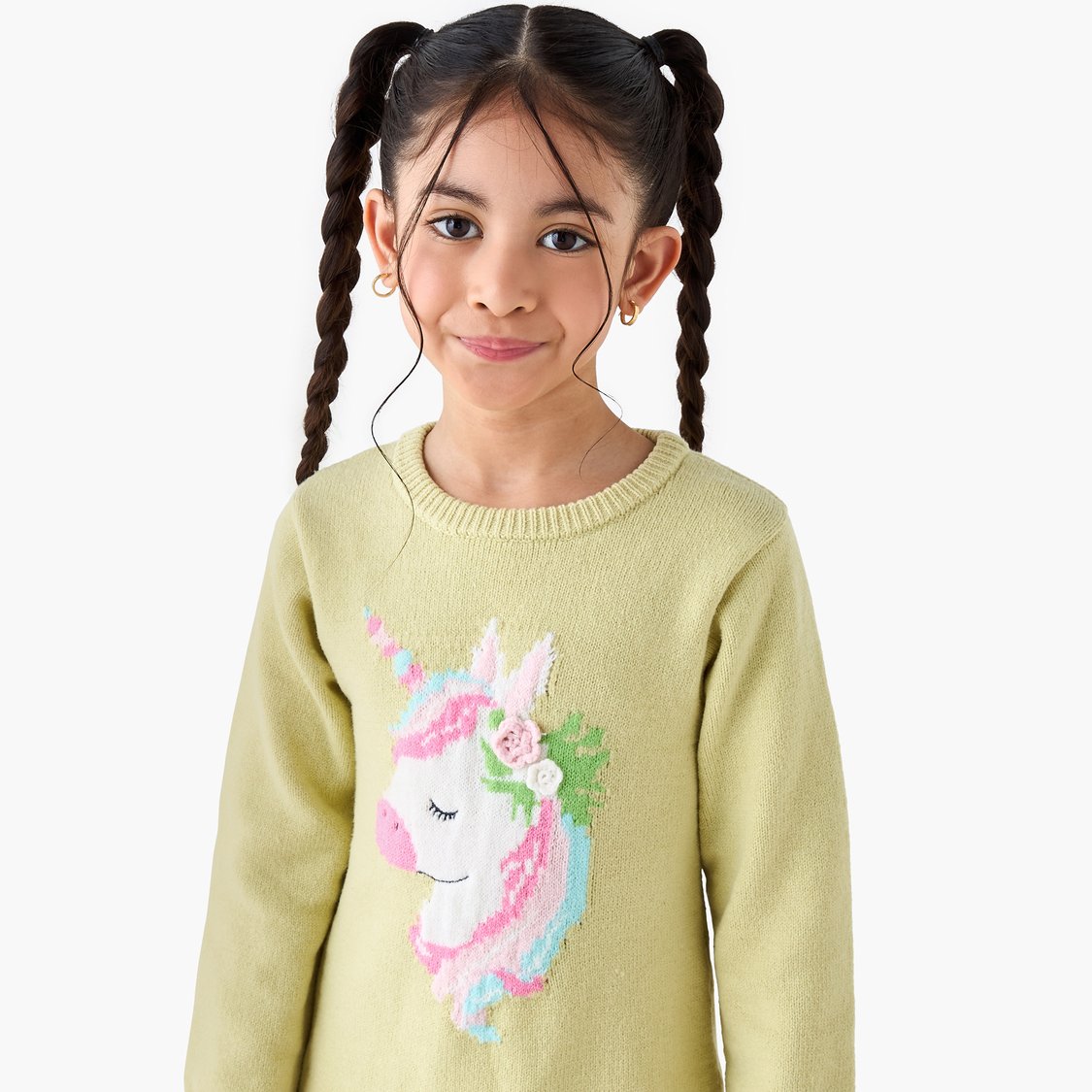 Juniors Unicorn Applique Sweater Dress with Polka Dot Tights