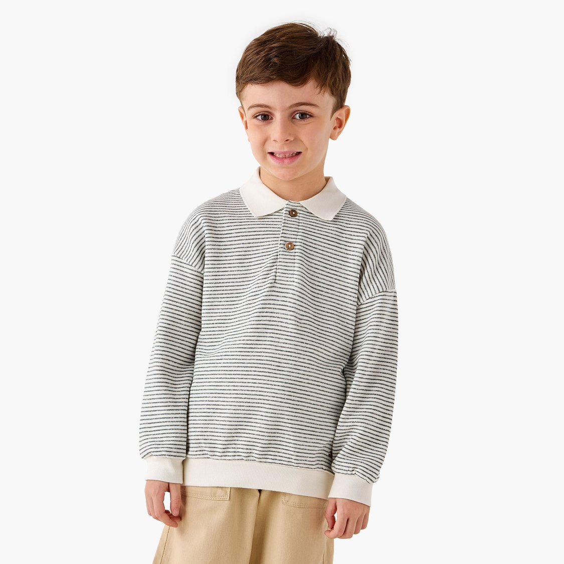 Juniors Eligo Striped Polo Sweatshirt with Long Sleeves