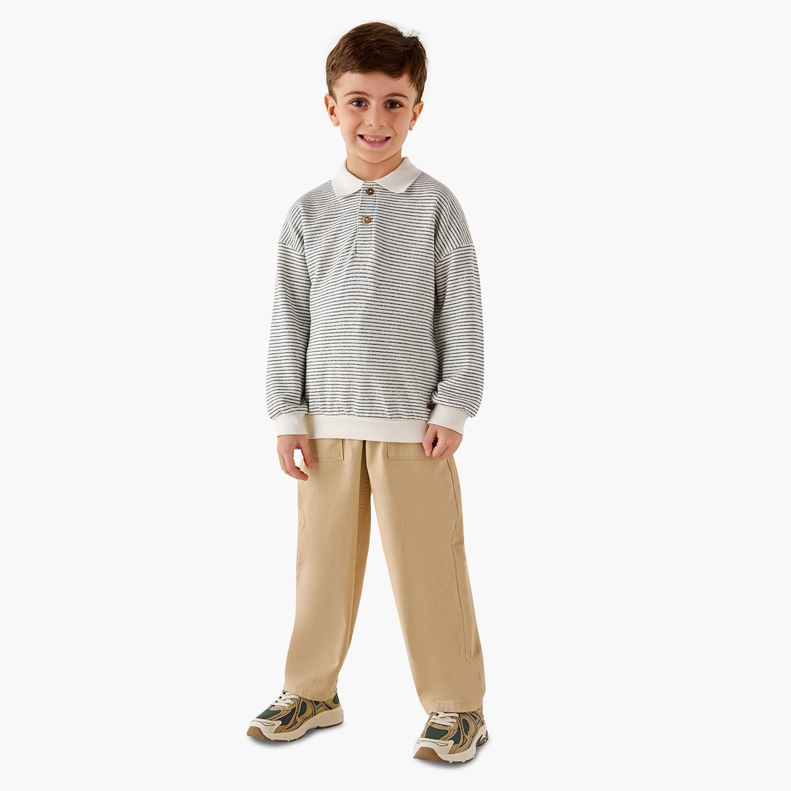 Juniors Eligo Striped Polo Sweatshirt with Long Sleeves
