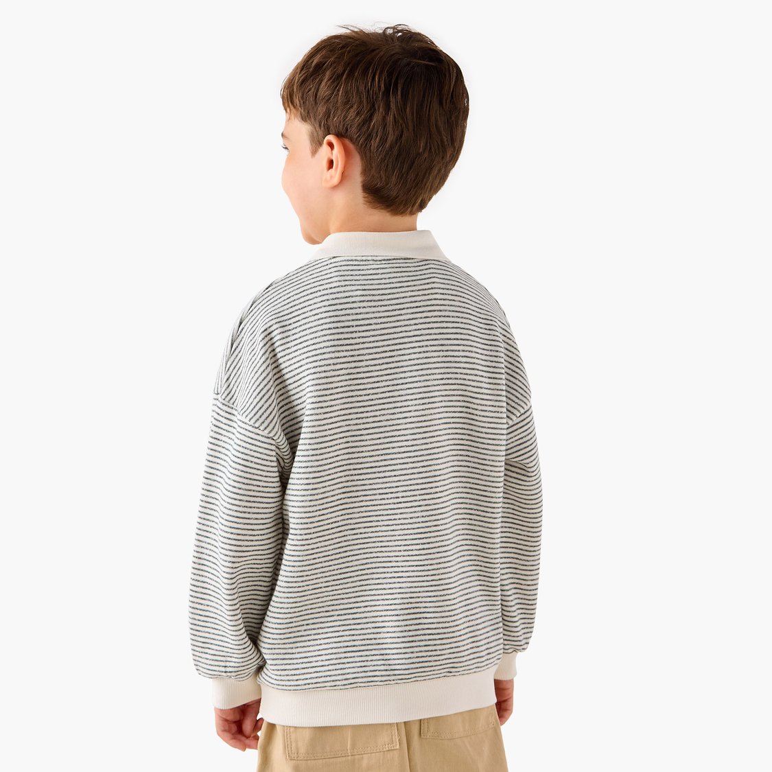 Juniors Eligo Striped Polo Sweatshirt with Long Sleeves