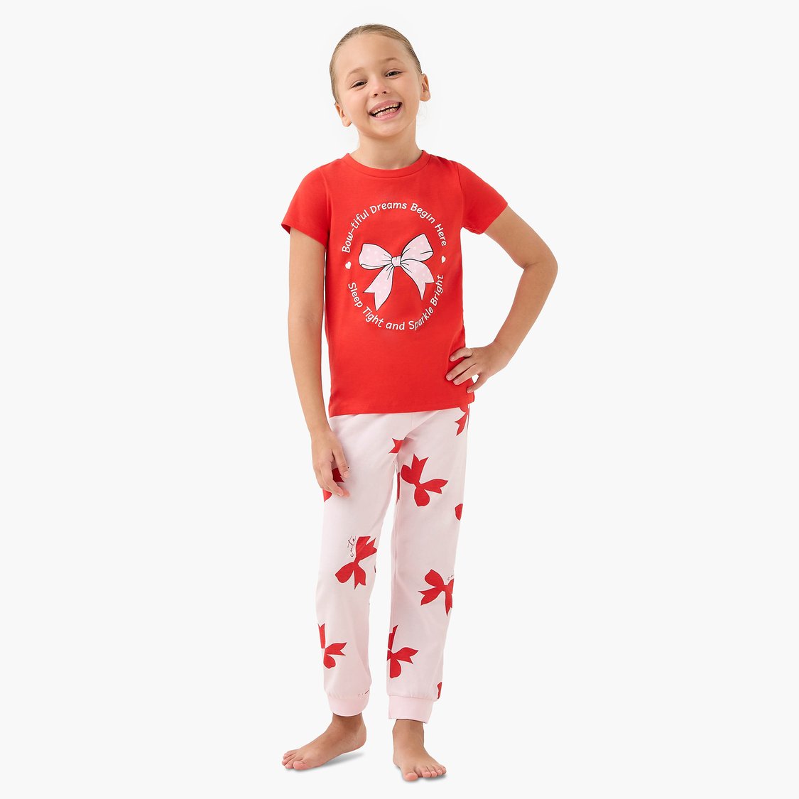 Juniors Bow Print T-shirt and Pyjama Set