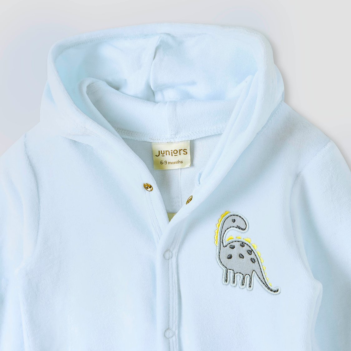 Buy Juniors Dinosaur Applique Hooded Velour Sleepsuit with Long