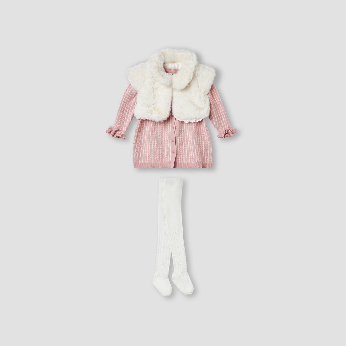 Giggles Textured Dress with Shrug and Tights