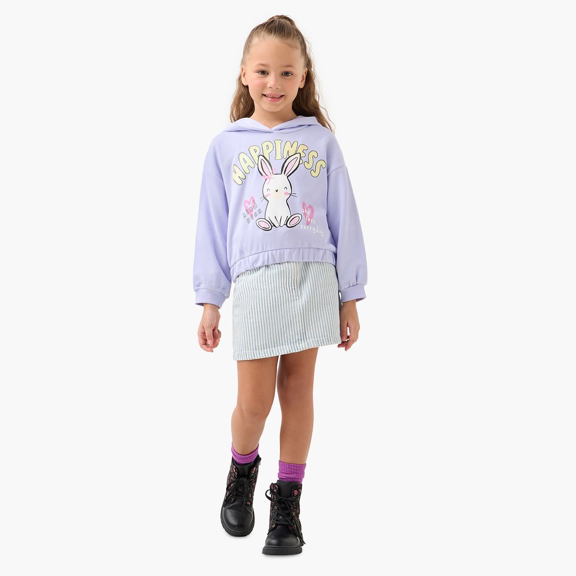Juniors Bunny Print Pullover with Hood