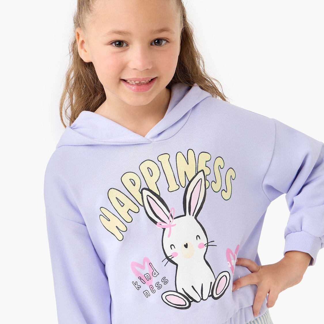 Juniors Bunny Print Pullover with Hood