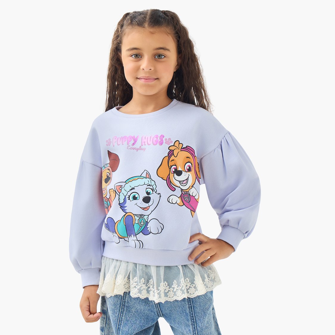 Babyhug 100% Cotton Half Sleeves Top Paw Patrol Print Skye Graphics & Schiffli Frill Detailing - White