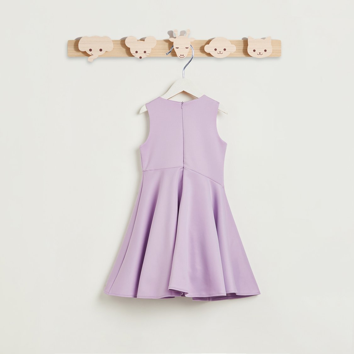 Juniors Floral Applique Sleeveless Dress with Round Neck
