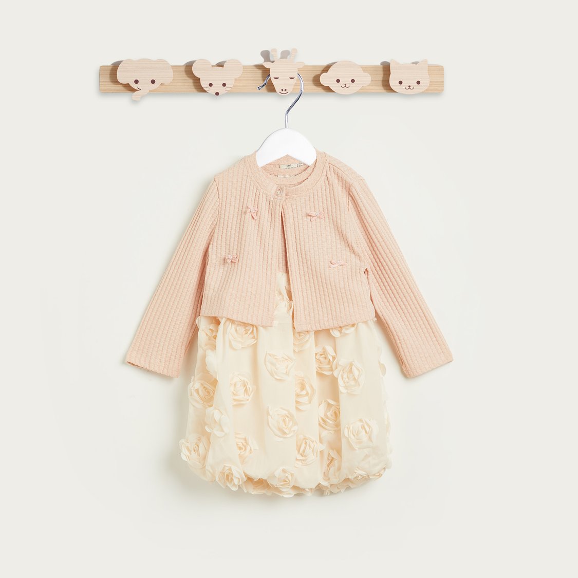 Juniors Floral Applique Dress with Cardigan