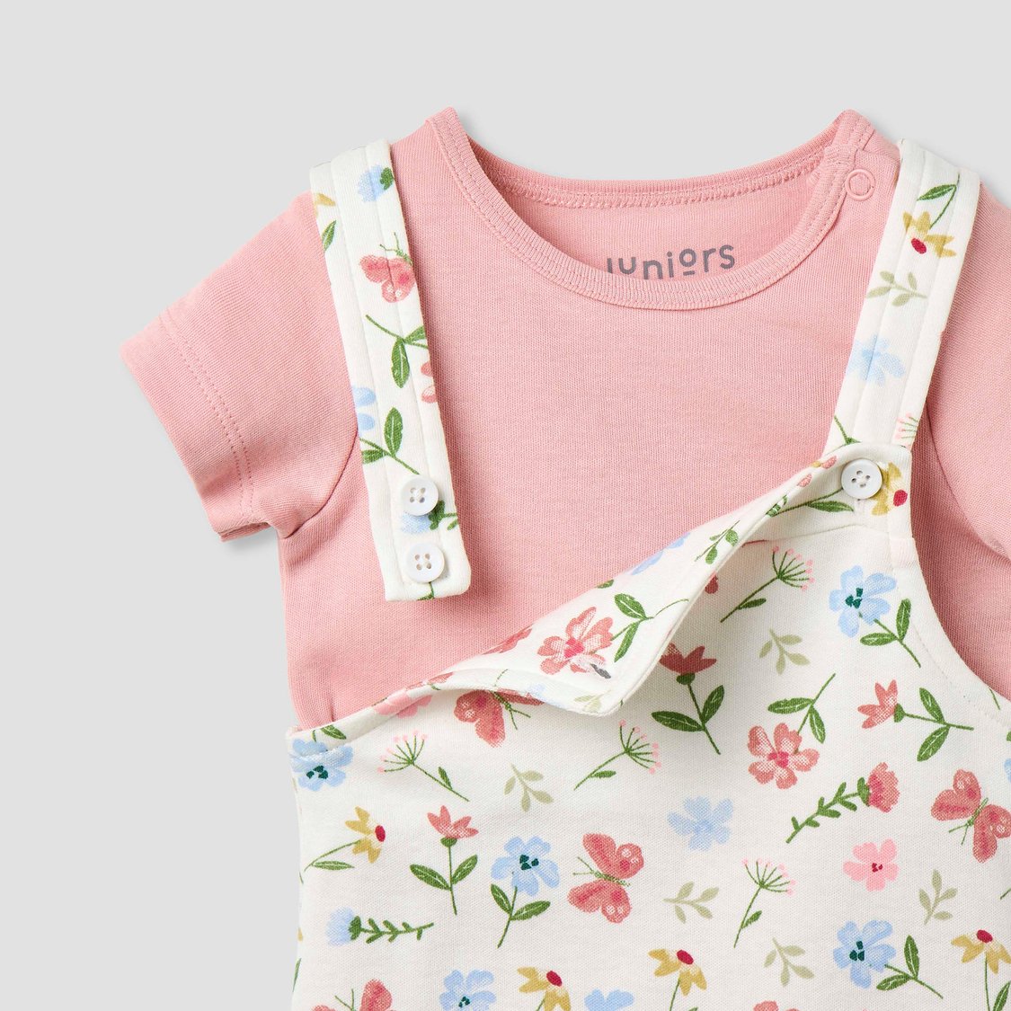 Juniors Floral Print Dungarees and T-shirt Set