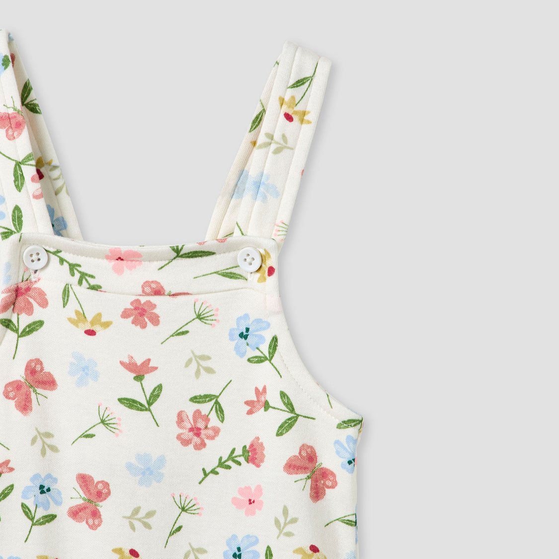 Juniors Floral Print Dungarees and T-shirt Set