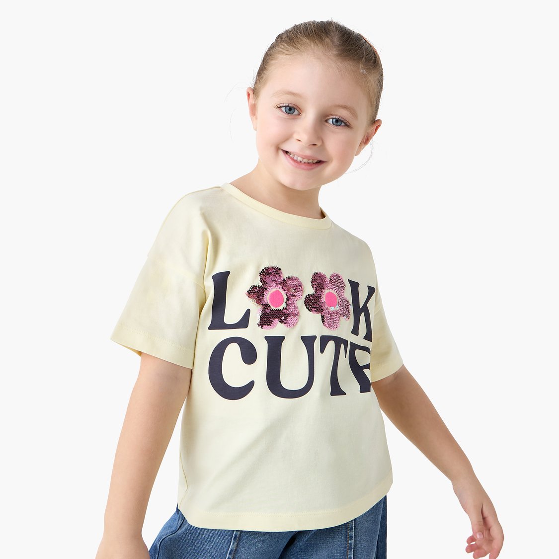 Juniors Embellished Round Neck T-shirt with Short Sleeves