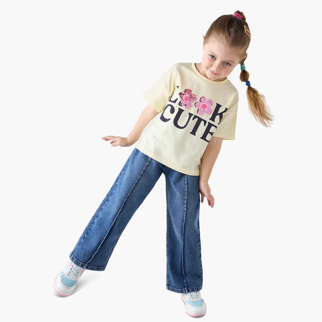 Juniors Embellished Round Neck T-shirt with Short Sleeves