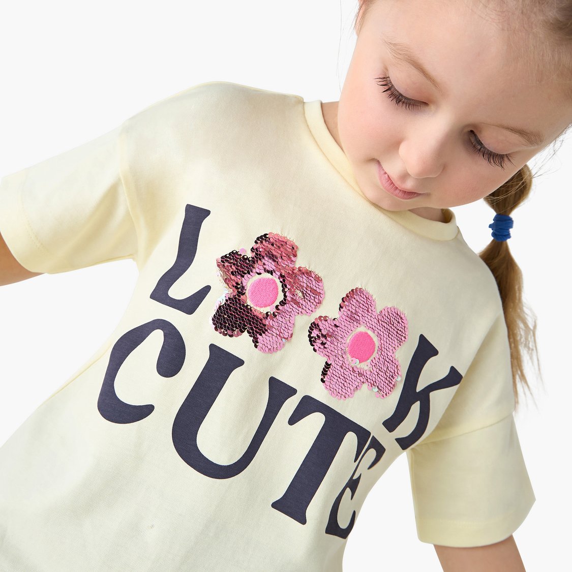 Juniors Embellished Round Neck T-shirt with Short Sleeves