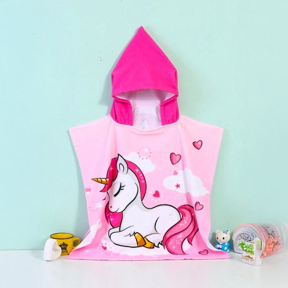 Unicorn Print Hooded Poncho Towel - 60x60cm