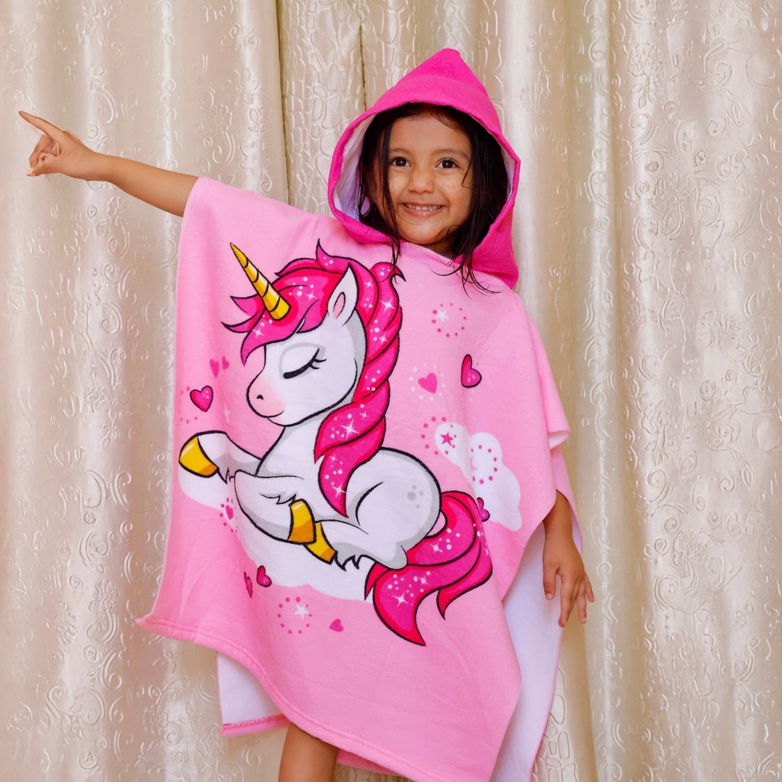 Unicorn Print Hooded Poncho Towel - 60x60cm
