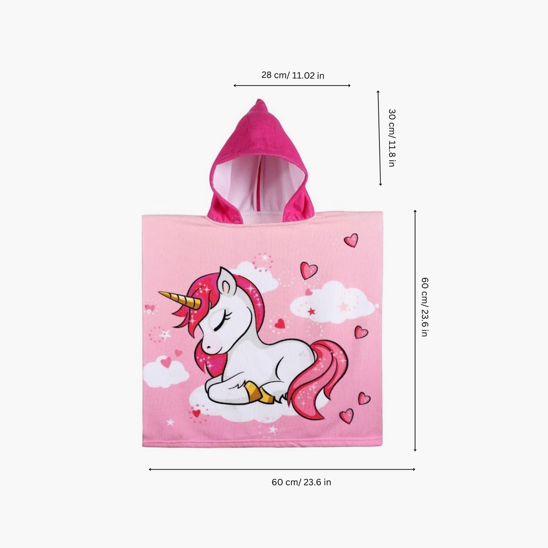 Unicorn Print Hooded Poncho Towel - 60x60cm