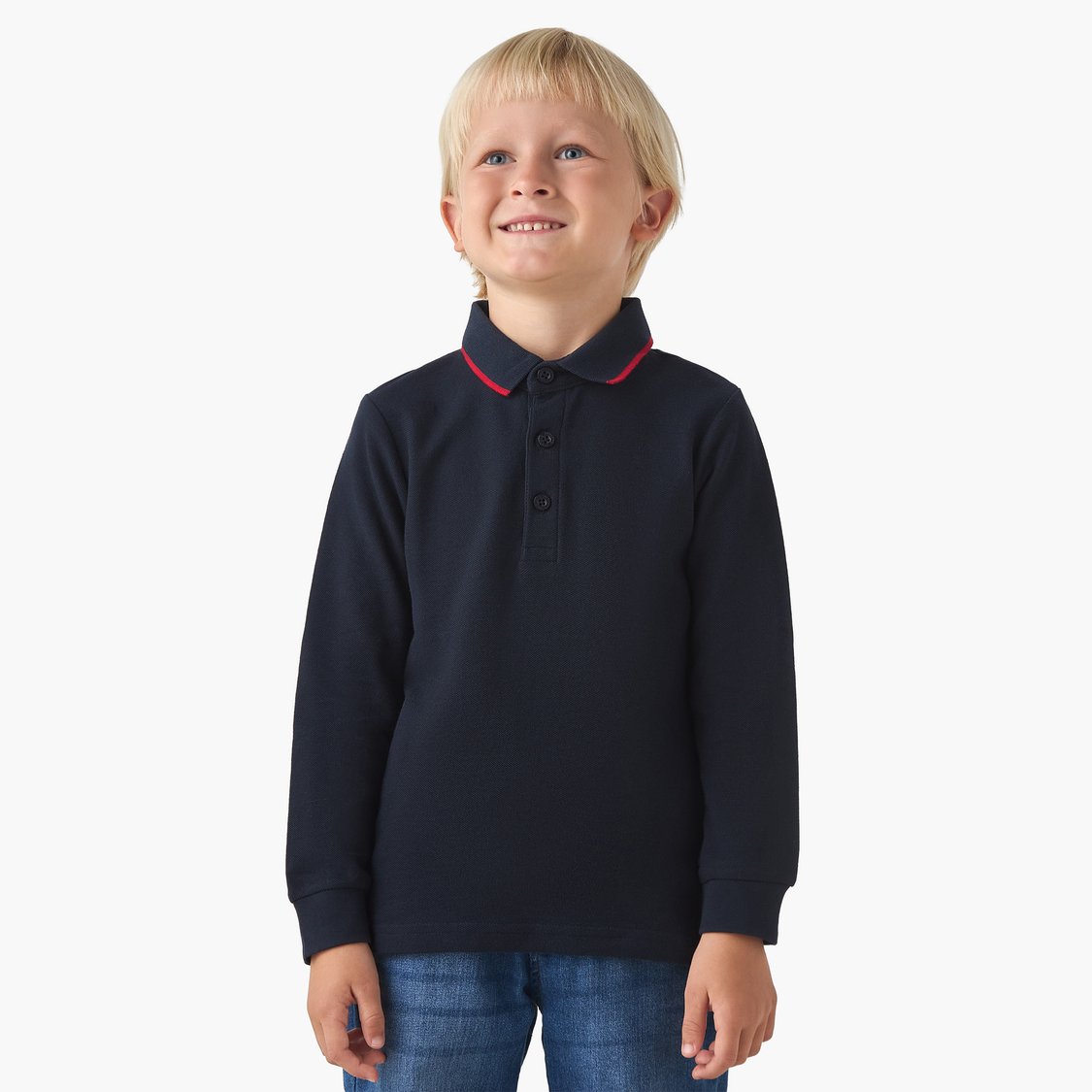 Juniors Solid Polo Neck T-shirt with Contrast Piping Collar
