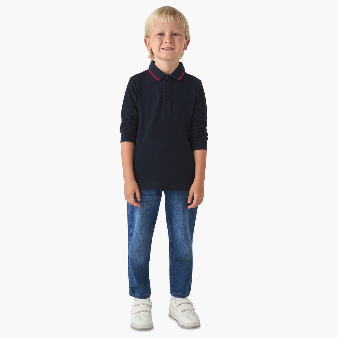 Juniors Solid Polo Neck T-shirt with Contrast Piping Collar