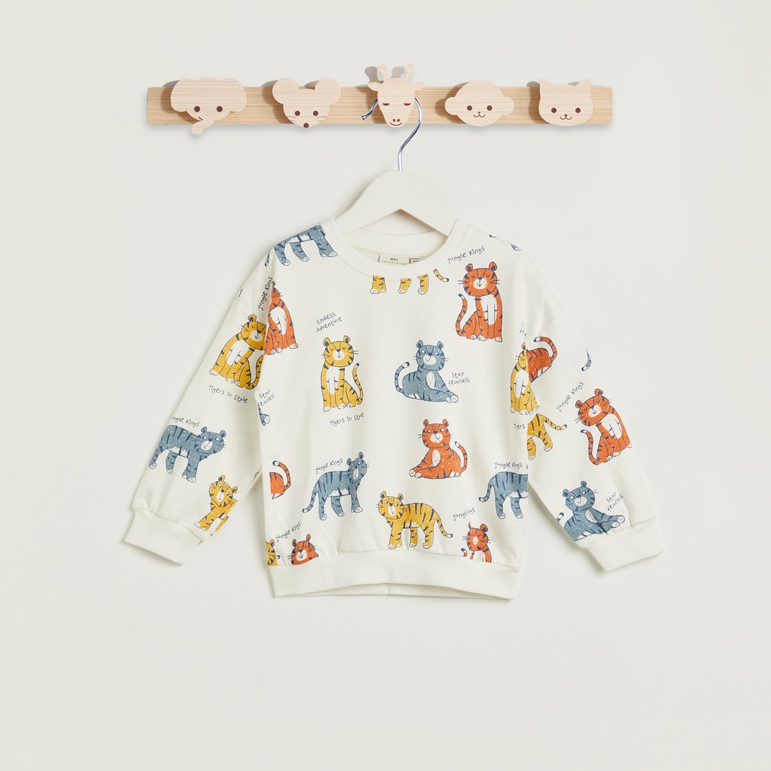 Juniors All-Over Cat Print Sweatshirt with Long Sleeves