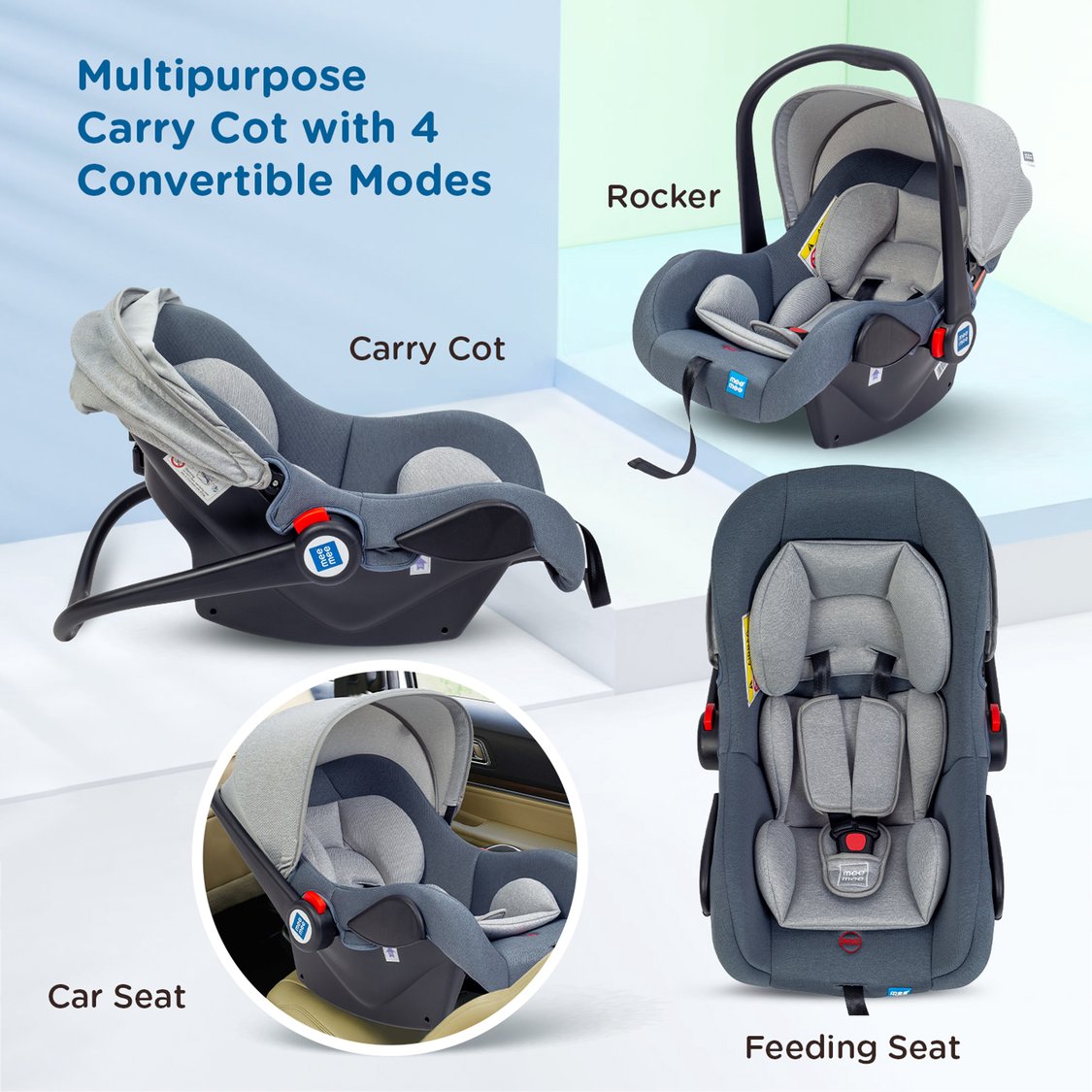 Mee Mee 4-in-1 Canopy Carry Cot and Convertible Car Seat