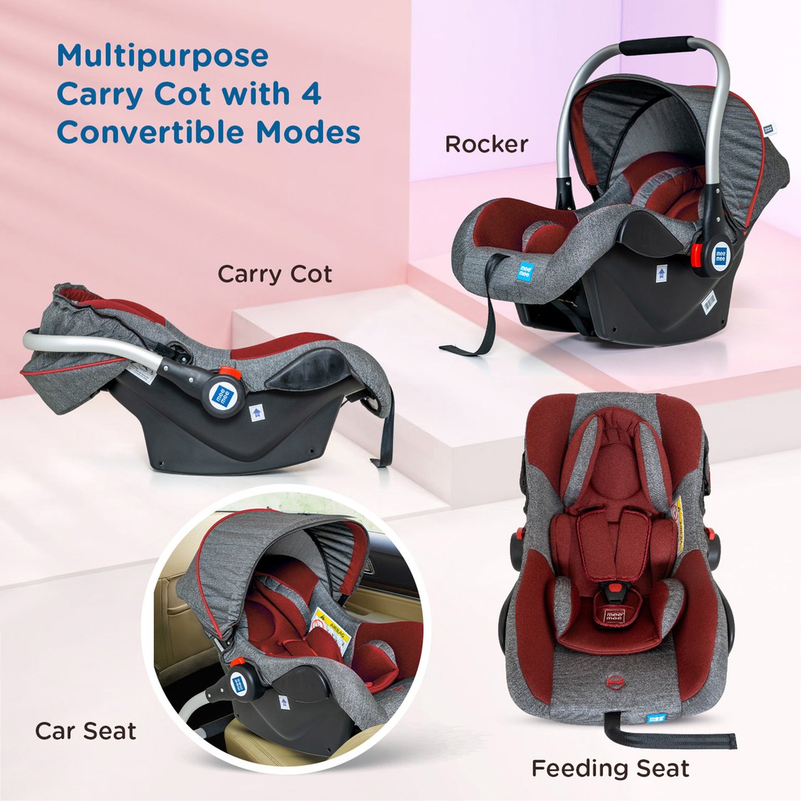 Mee Mee 4-in-1 Canopy Carry Cot and Convertible Car Seat