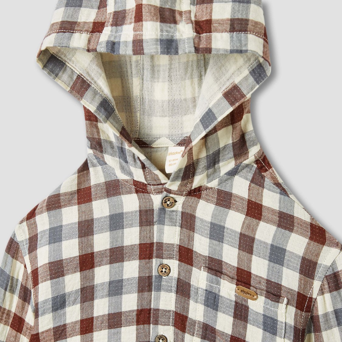 Giggles Checked Hooded Shirt with Long Sleeves