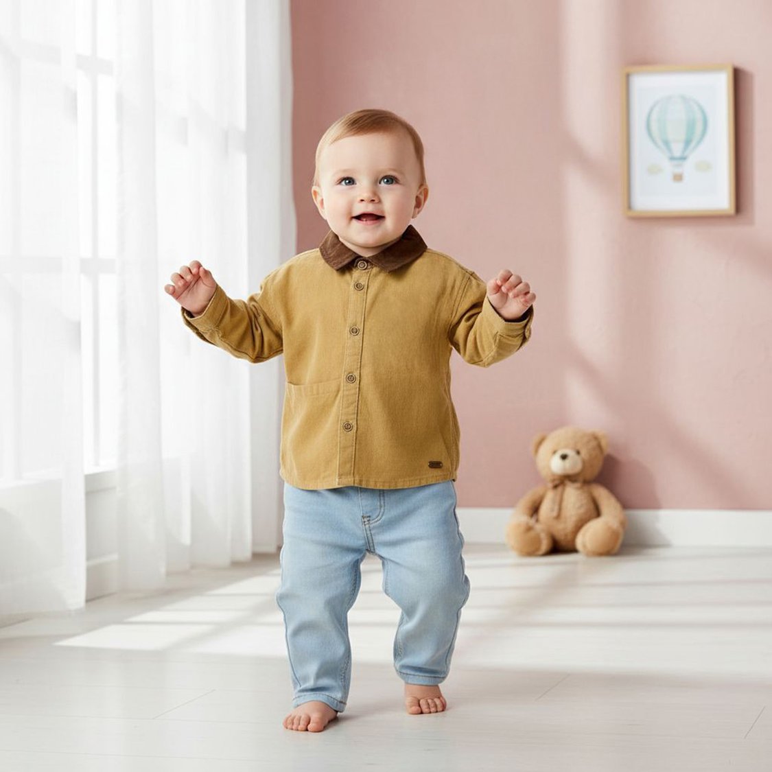 Giggles Textured Collared Shirt with Long Sleeves
