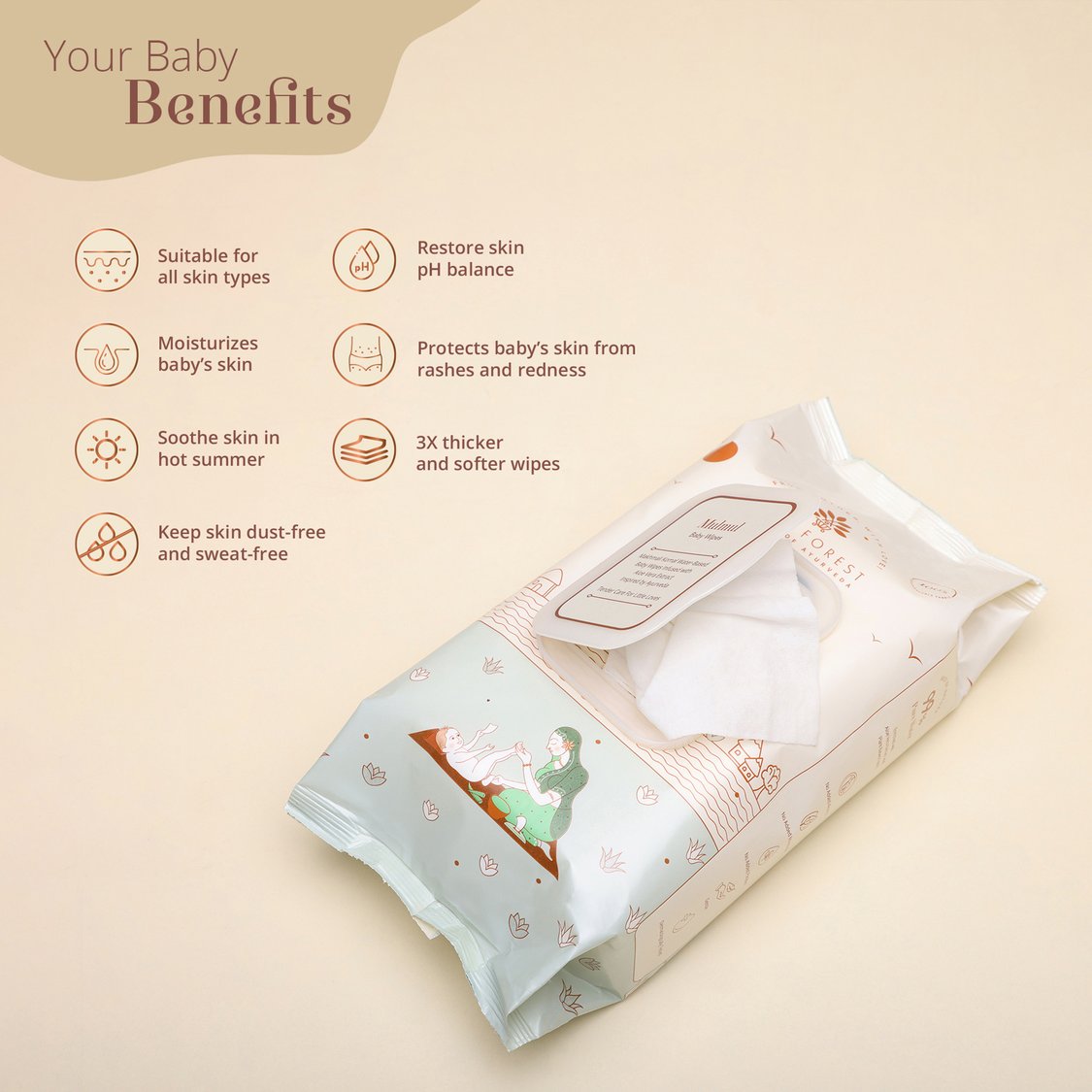 Baby Forest Mulmul Baby Wipes - 72 Pcs