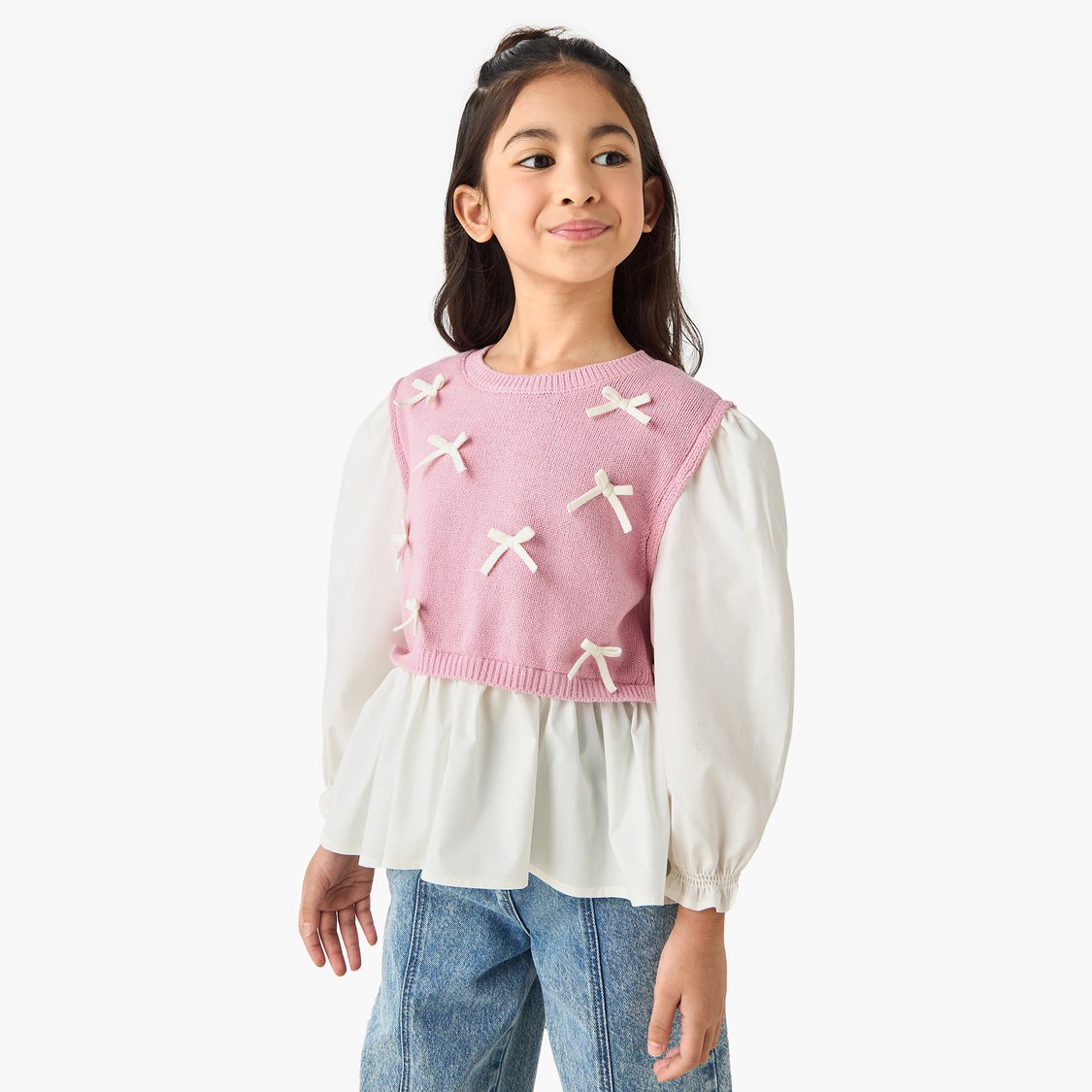 Juniors Bow Accent Peplum Top