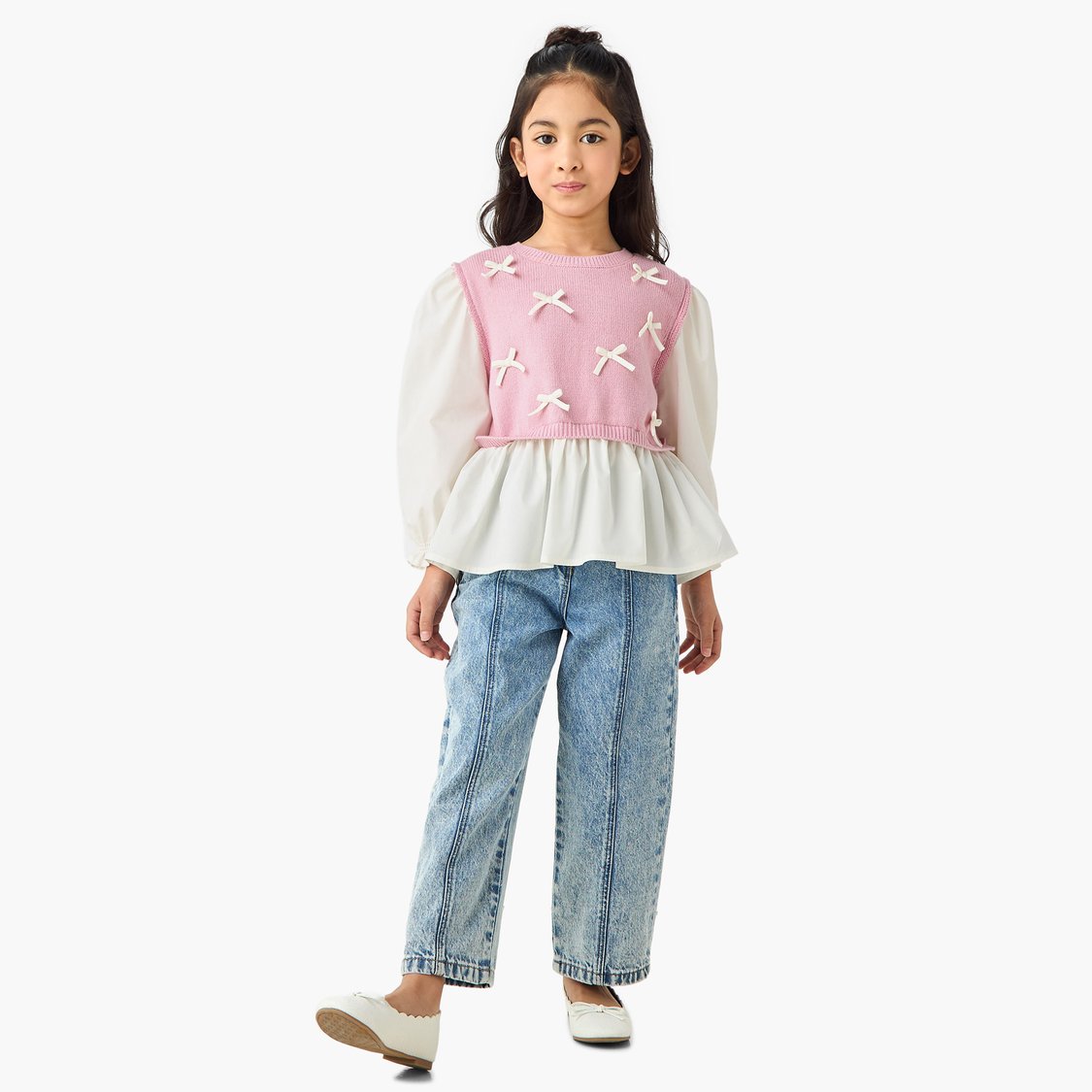 Juniors Bow Accent Peplum Top