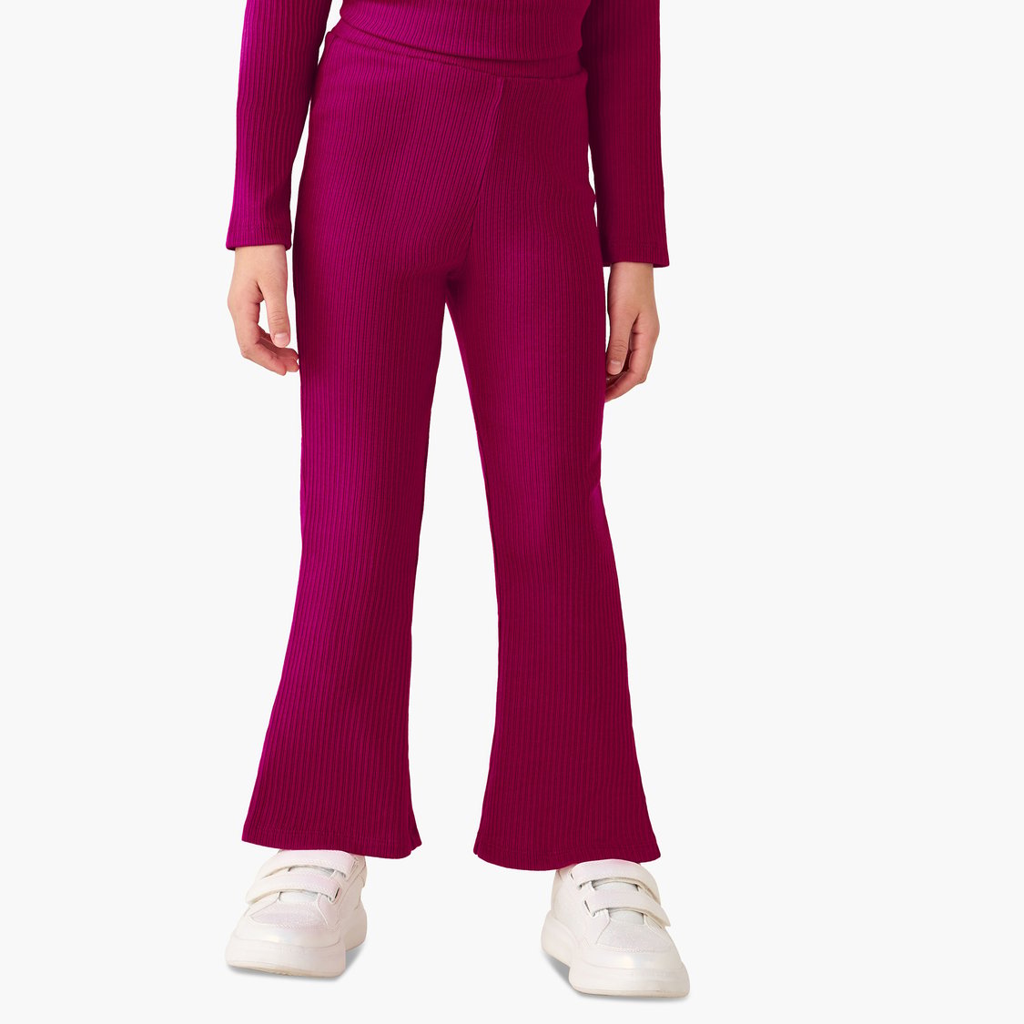 Juniors Ribbed Texture Top and Flared Pants Set
