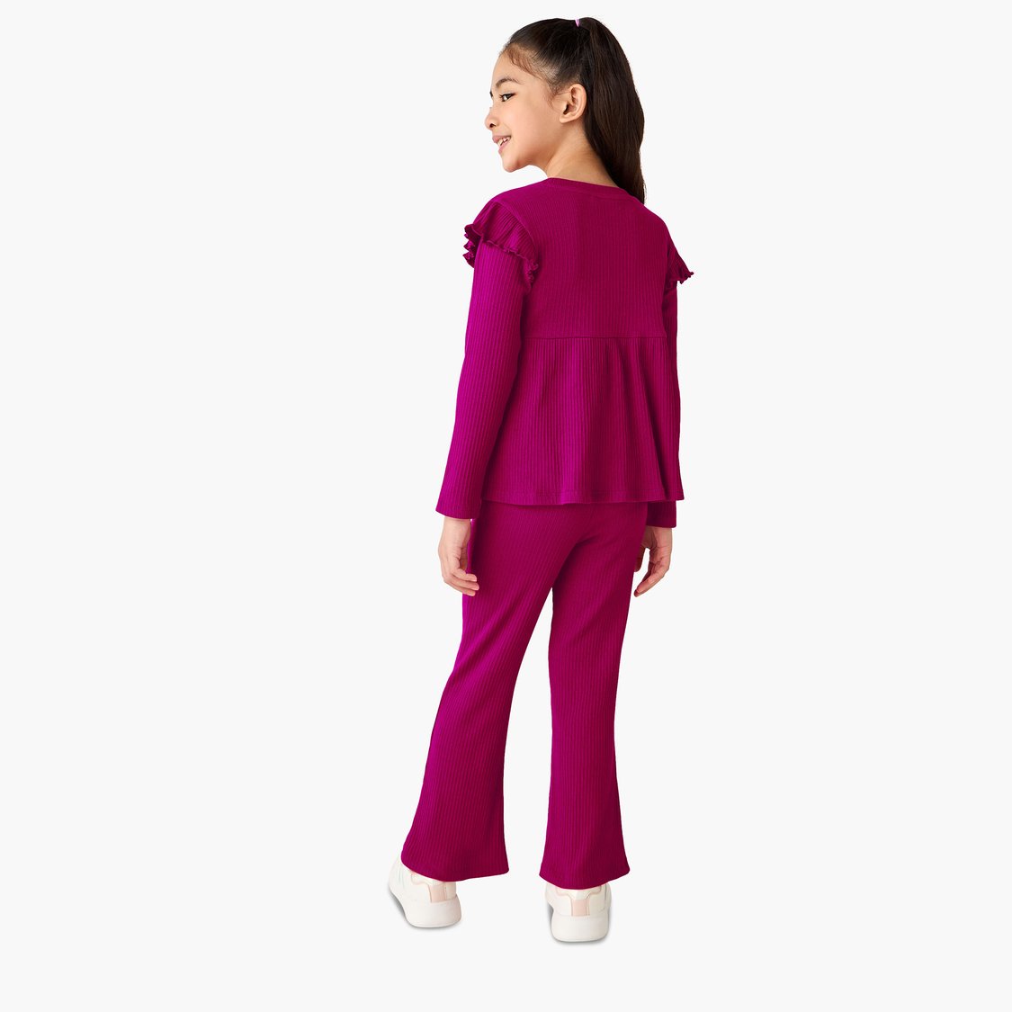 Juniors Ribbed Texture Top and Flared Pants Set