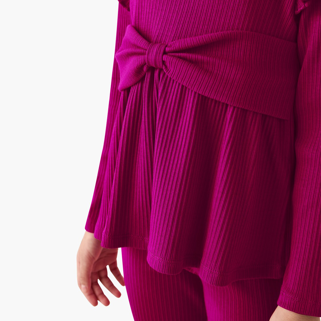 Juniors Ribbed Texture Top and Flared Pants Set