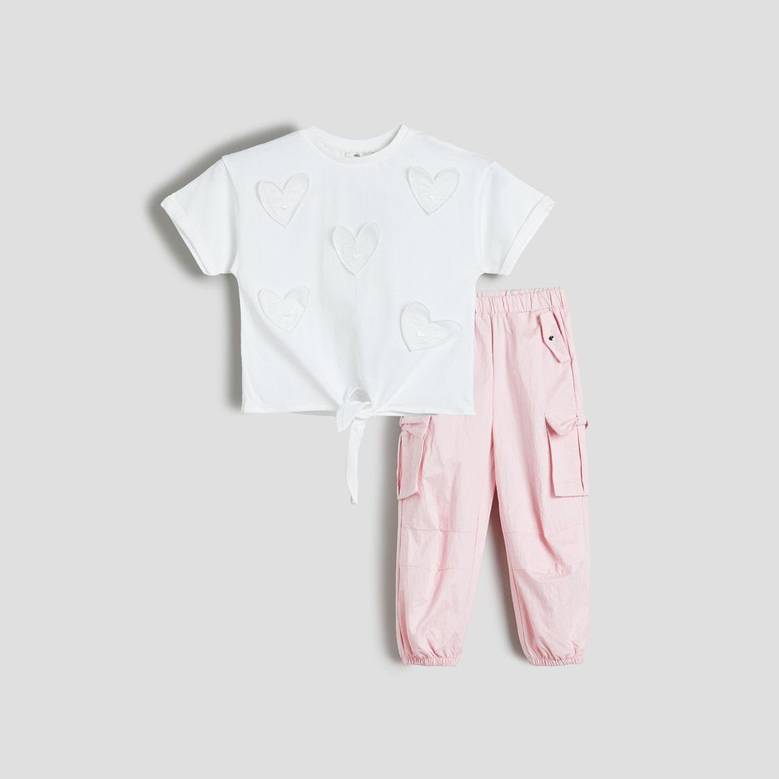 Juniors Heart Embroidered T-shirt and Joggers Set