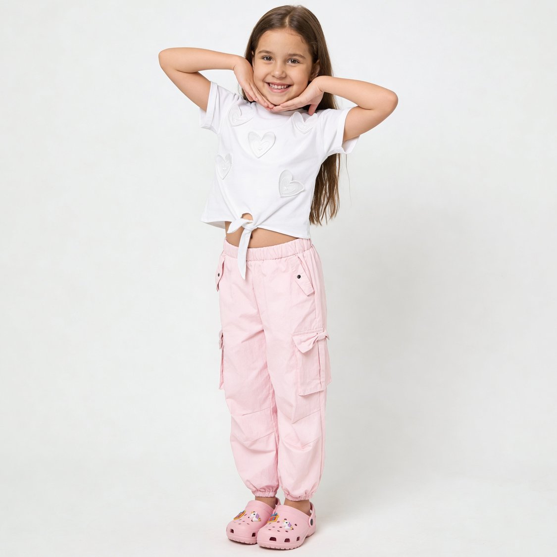 Juniors Heart Embroidered T-shirt and Joggers Set